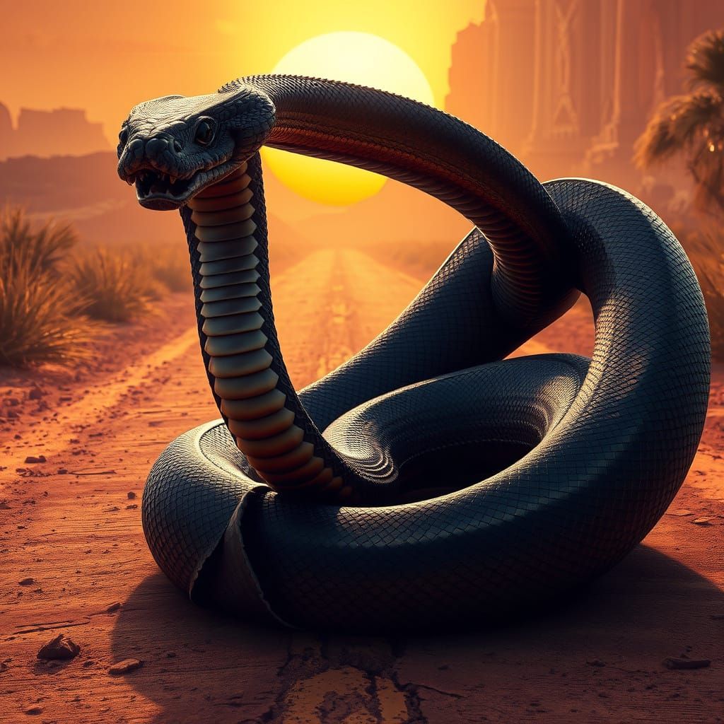 Ethereal Cobra Dance in Desert Sunset