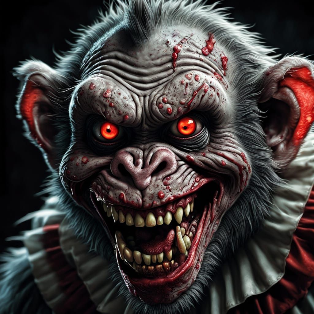 Zombie Monkey Clown Professor in Hyper-Realistic Digital Art