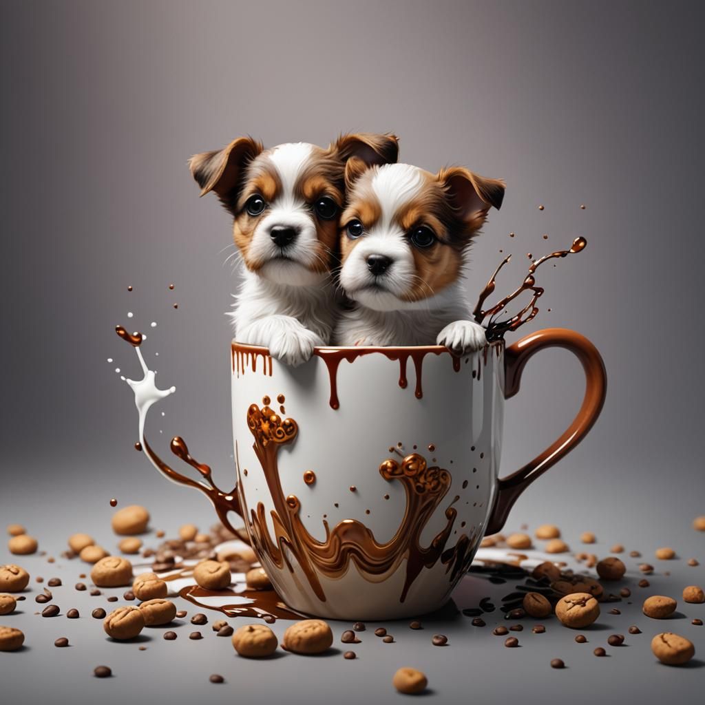 Cute Dog in Coffee Mug: Detailed Matte Painting