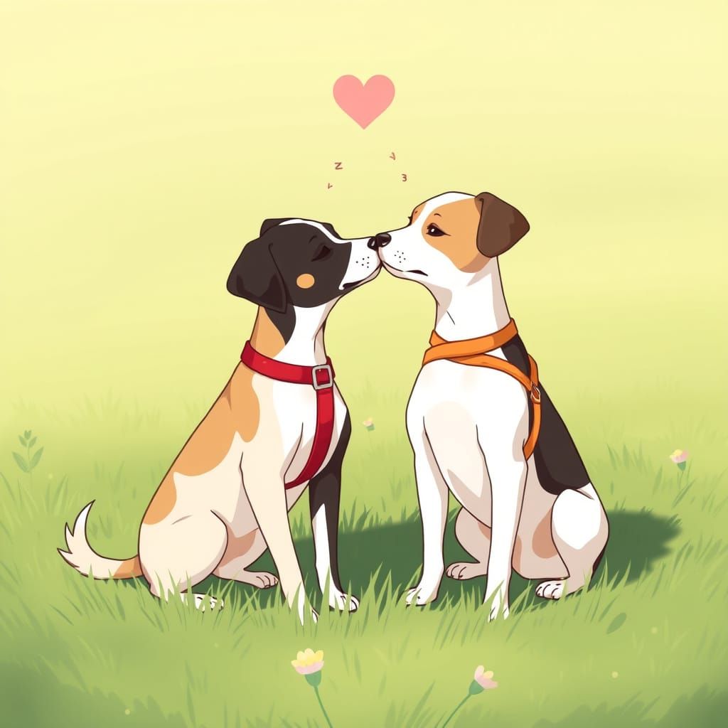 Two Dogs in Kawaii Anime Style