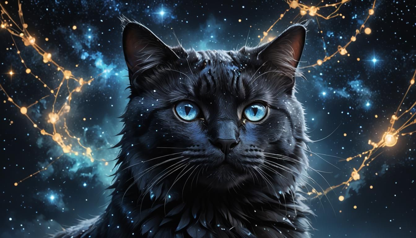 Mysterious Universe Cat Portrait in Art Nouveau Style