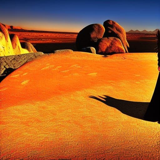 Desert Sunset: Woman, Snake, and Birds in HDR