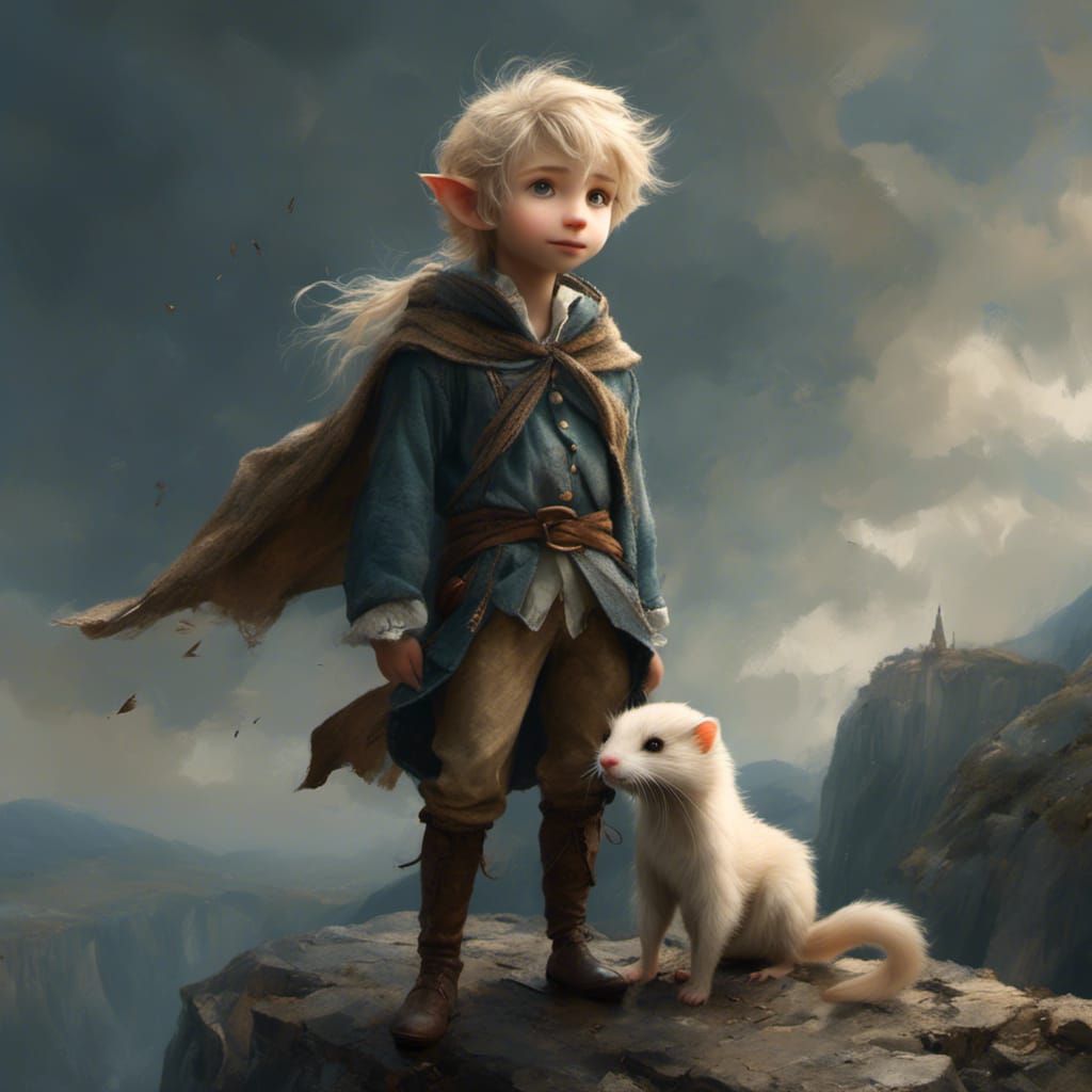 Blond Elf with Ferret at Cliff Edge