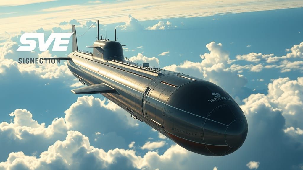 Futuristic Nuclear Submarine Soars Through the Cloudy Blue S...