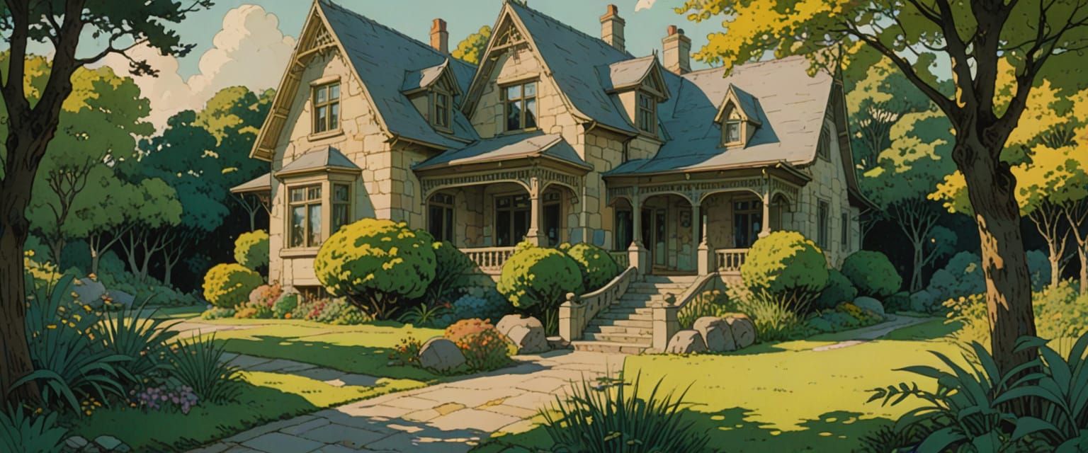 Whimsical Edwardian House in Comic Book Style