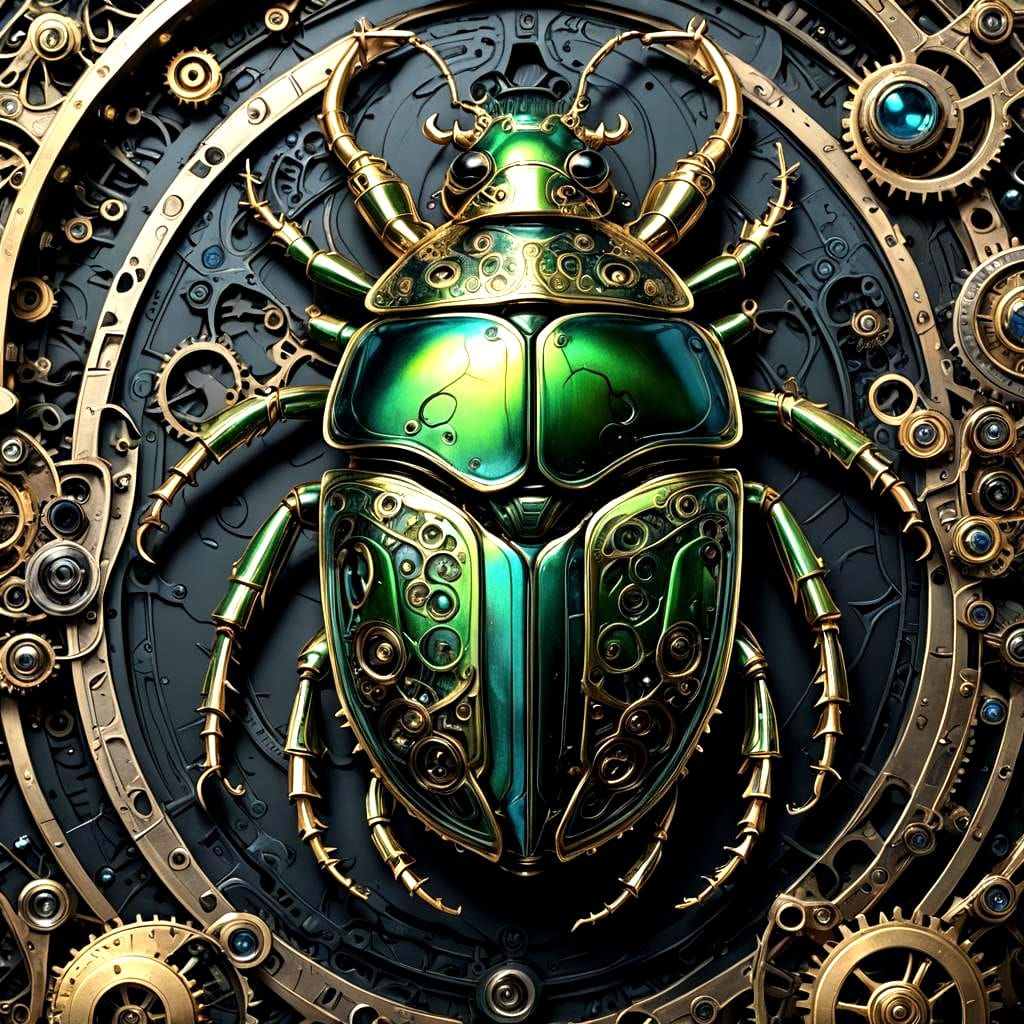 Steampunk Biomechanical Iridescent Beetle in 3D