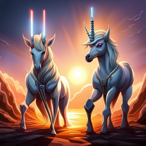 Futuristic Cyborg Unicorns with Lightsaber Horns