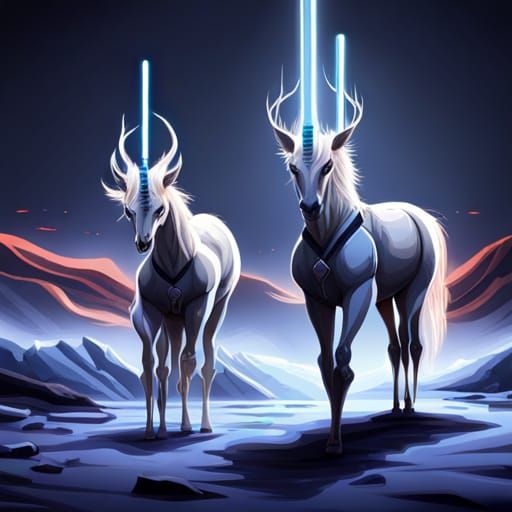 Futuristic Cyborg Unicorns with Lightsaber Horns
