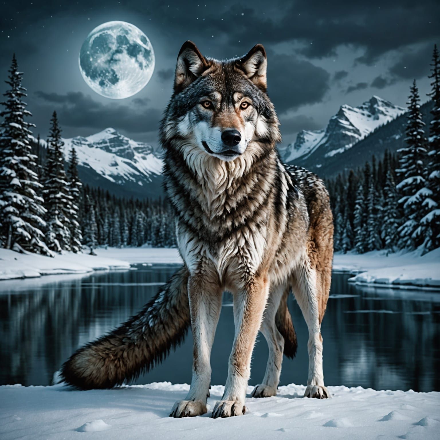 Wolf Warrior on Frozen Lake: Digital Surrealism