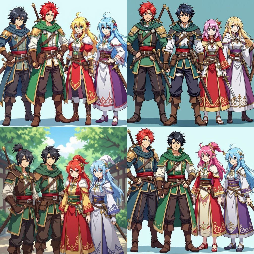 Anime Adventurers Group in Shounen Style Illustration