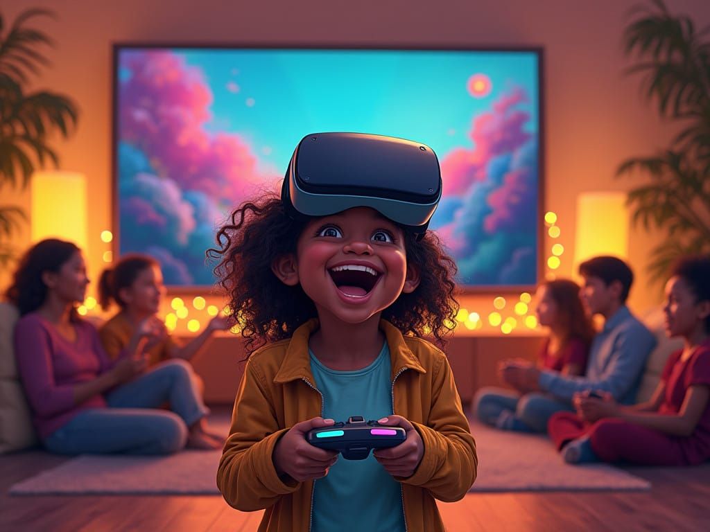 Girl in VR World with Vibrant Graffiti Art