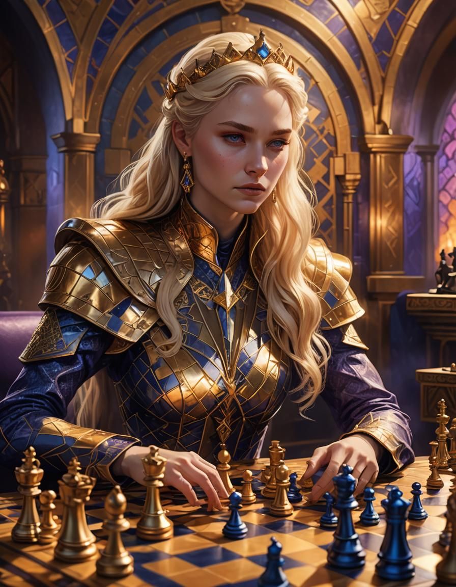 Fantasy Queen Chess Game in Art Deco Style