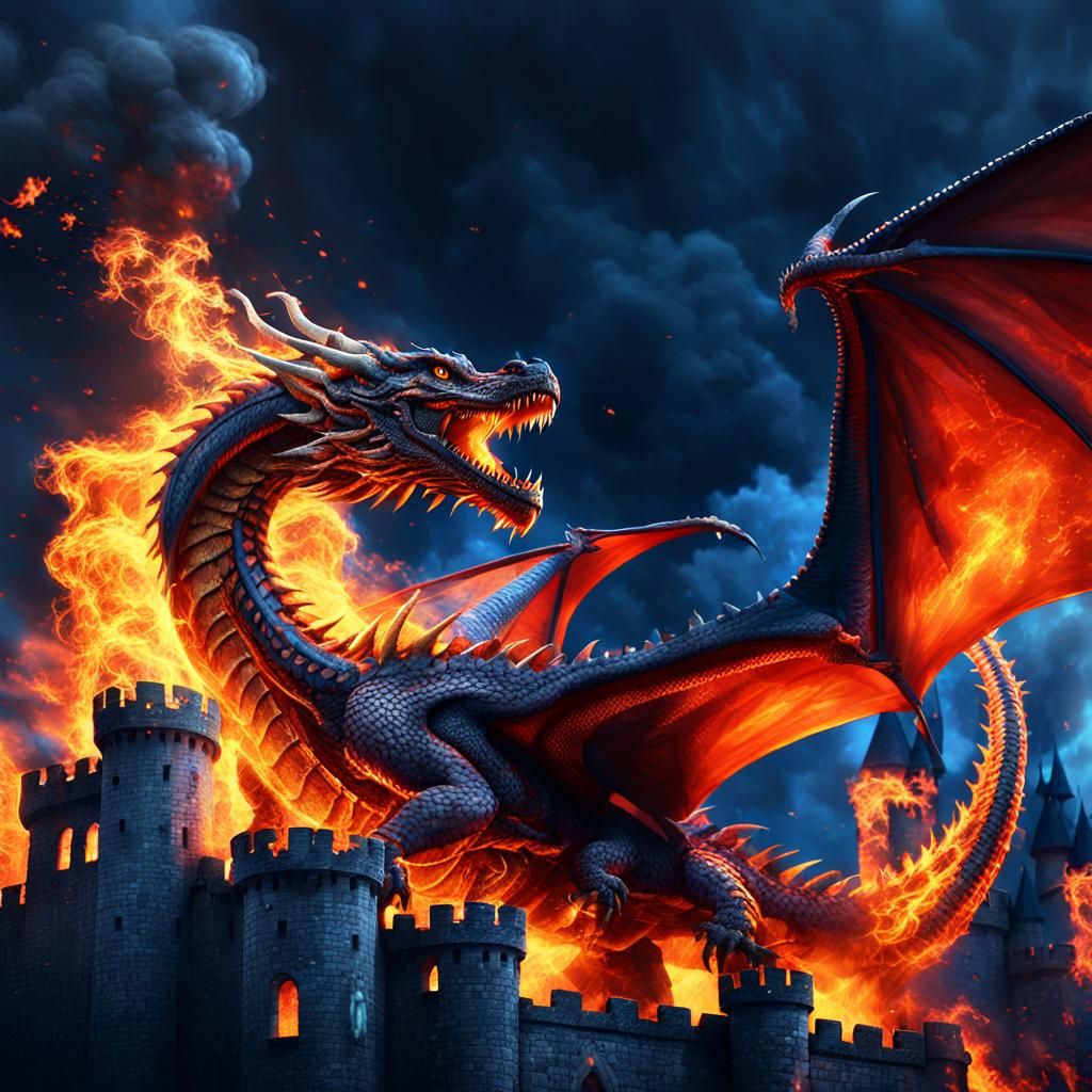 Dragon's Fiery Breath: A Dark Fantasy Scene