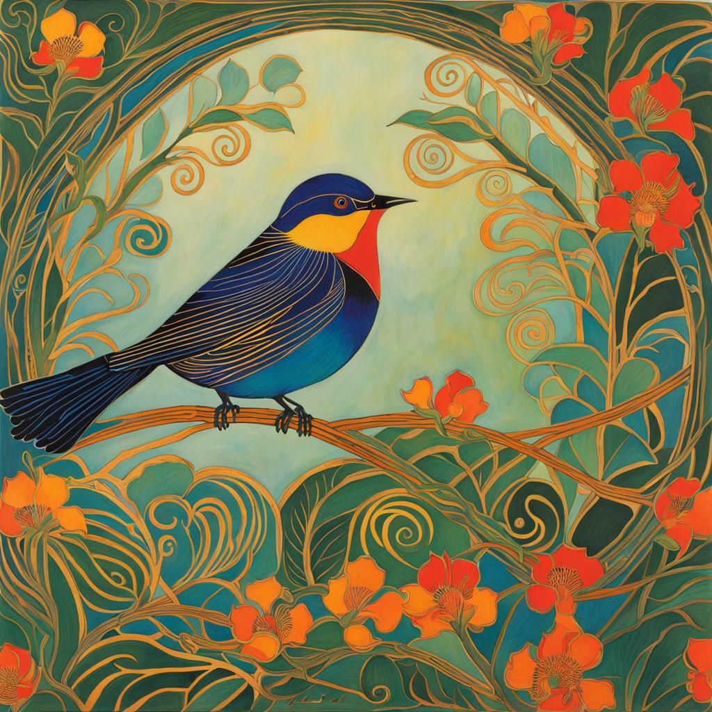 Intricate Bird Illustration as Woodcut