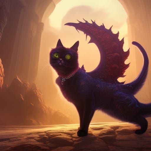 Fantastical Devil Cat in Detailed Matte Painting