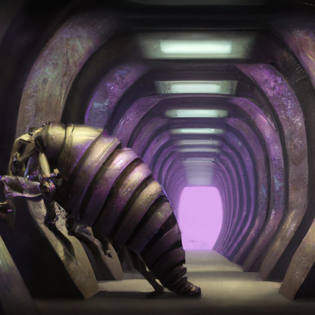 Cyberpunk Xenomorph Stalks Lit Corridor