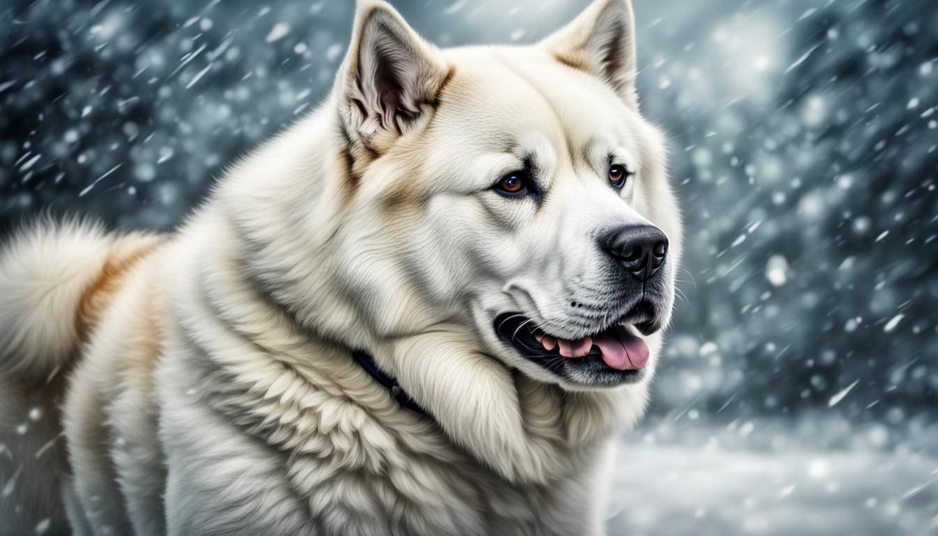 Hyperrealistic White Akita Dog Portrait