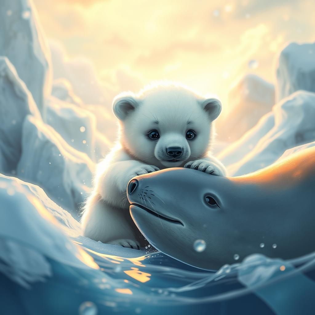 Playful Polar Bear Cub in Arctic Landscape