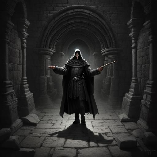 Wizard Casting Spell in Dark Fantasy Charcoal Sketch