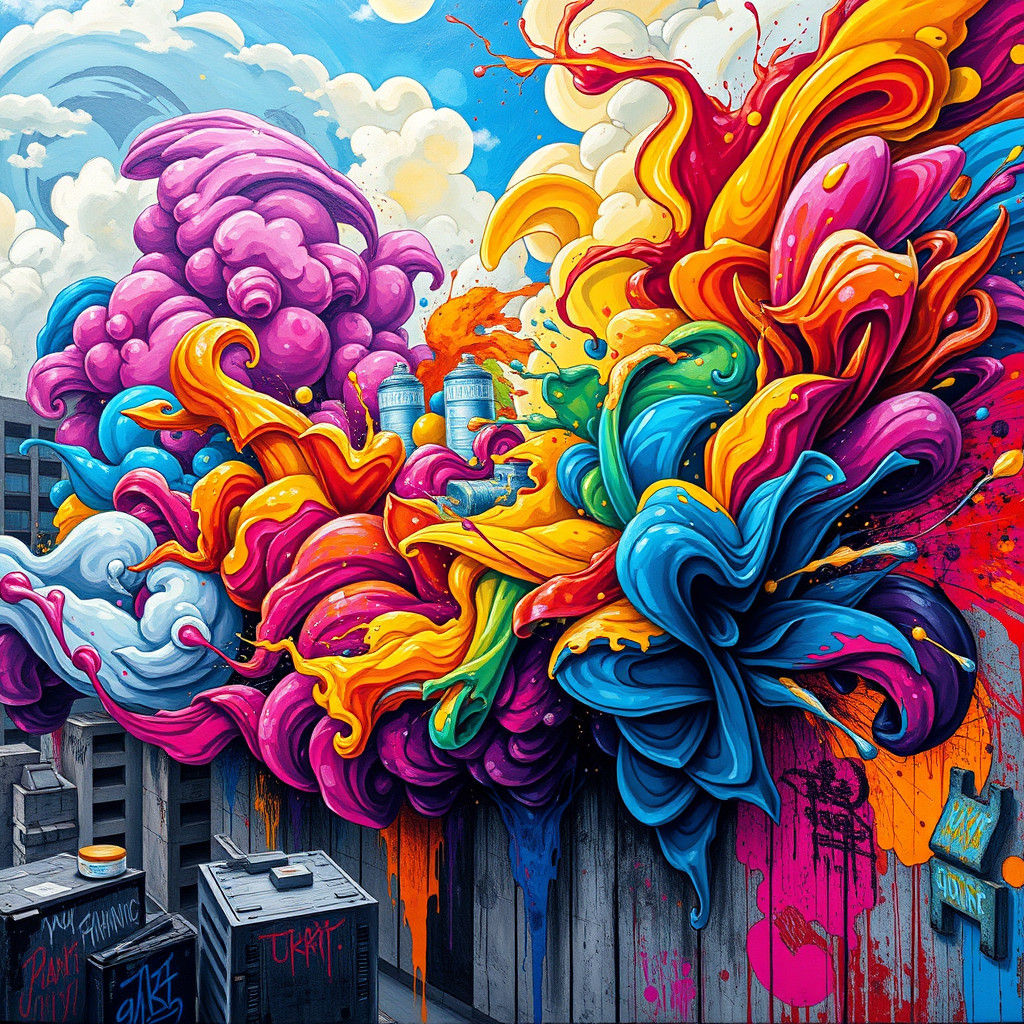 Vibrant Street Art Cityscape Swirls with Futuristic Energy