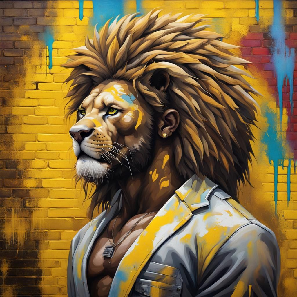 Polychromatic Lion Man Graffiti Art