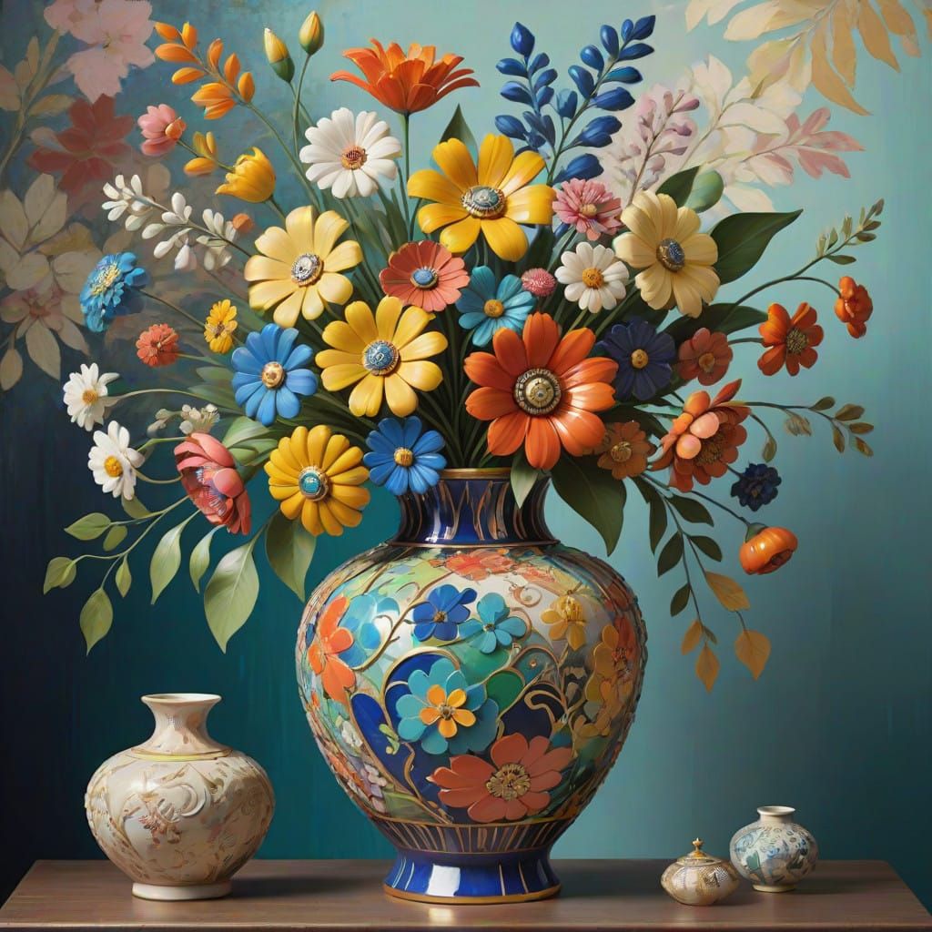 Luxurious Art Vase with Ornate Collage and Gold Accents in E...