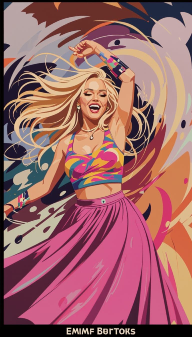Emma Bunton Dancing Wildly in Swirling Colors