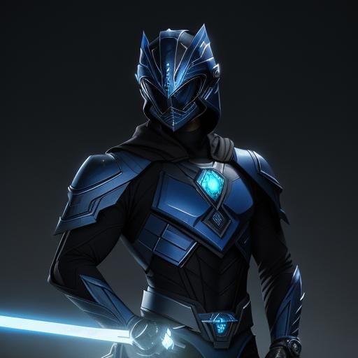 Hyperrealistic Midnight Blue Power Ranger with Dual Sabers