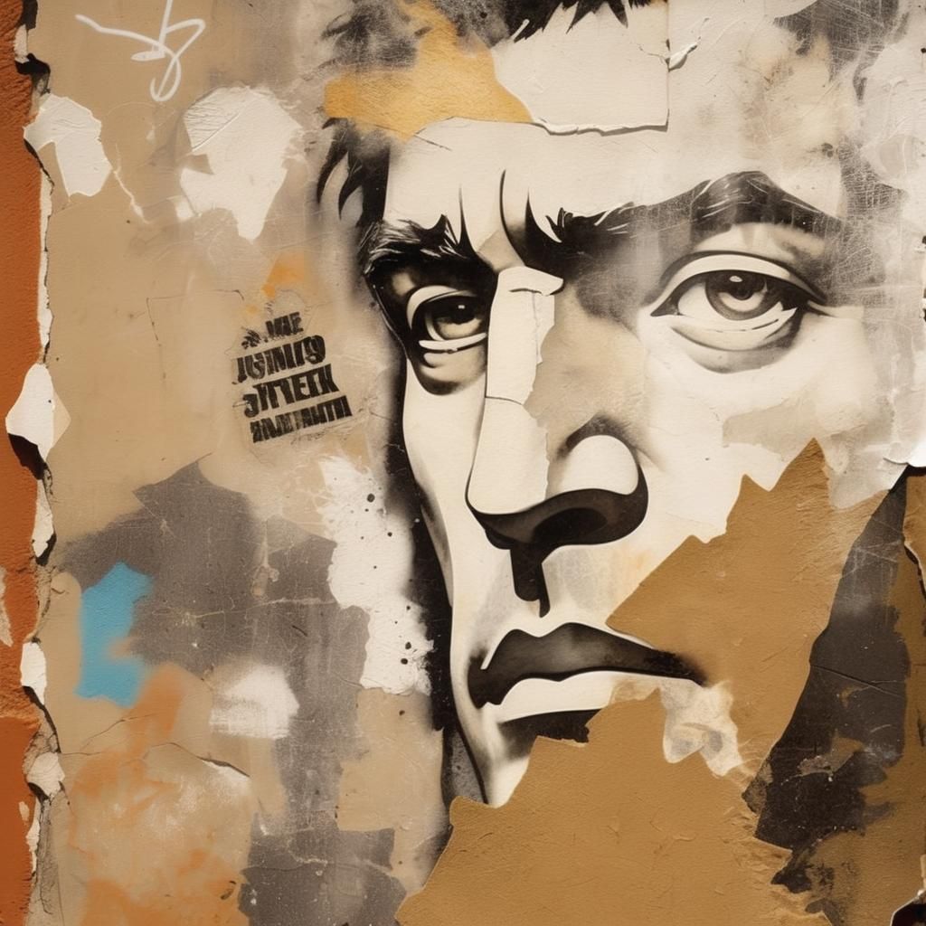 Sepia Greek Face Graffiti Street Art Collage