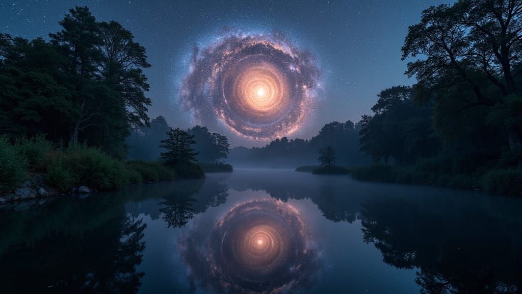 Majestic Galaxy Reflected in a Serene Pond Scene