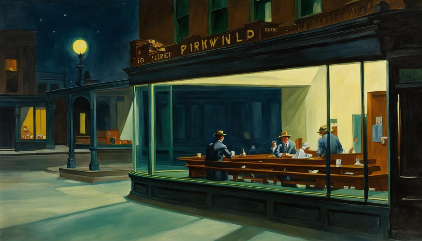 Nighthawks Painting in Watercolor Style