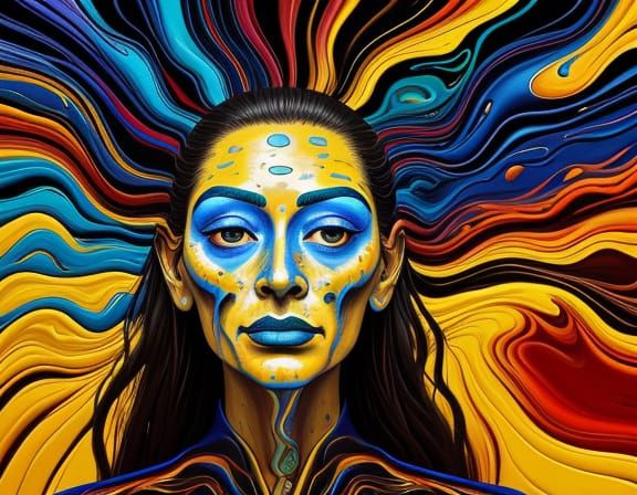 Surreal Distorted Face in Golden Hour Oil Painting