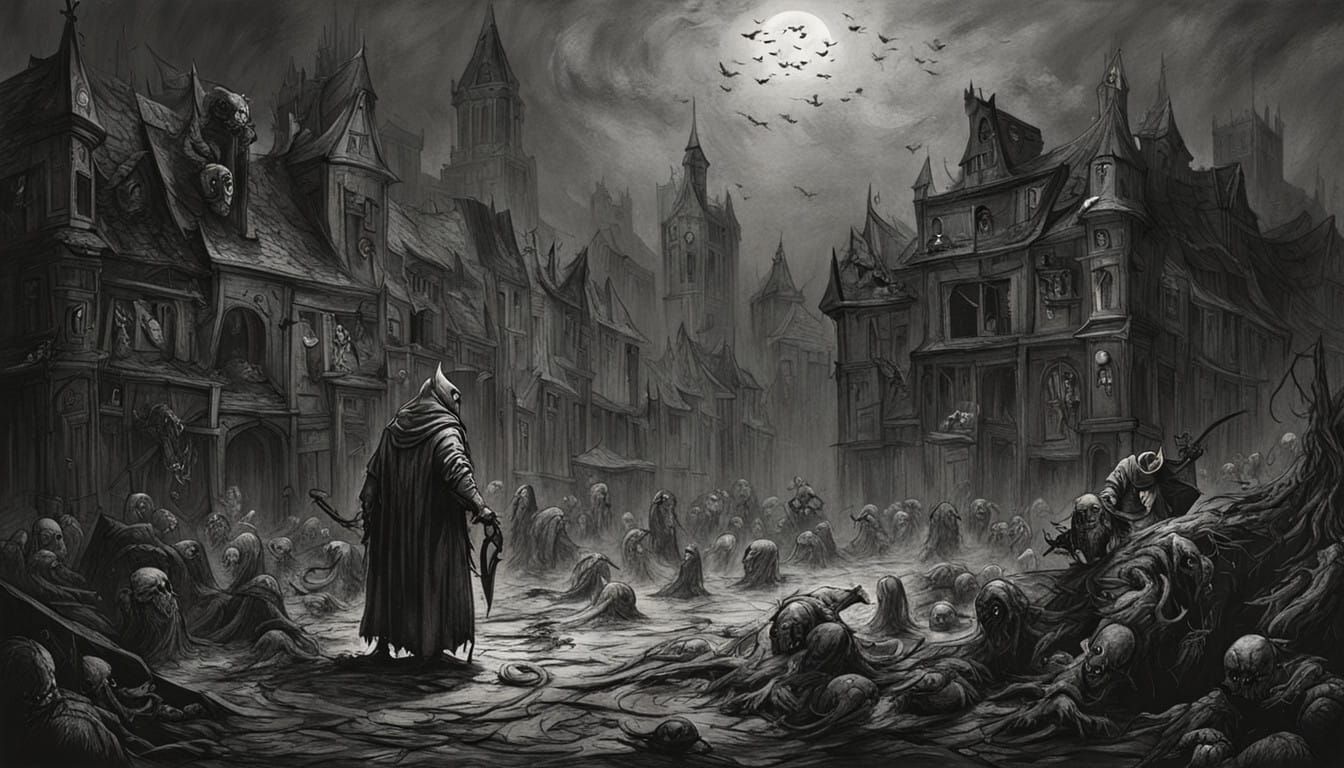 Dark Plague Knight in a Gothic Horror Landscape