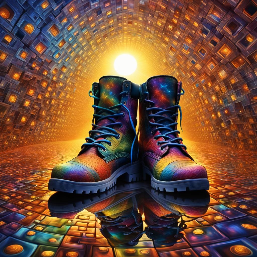 Vibrant Cosmic Boots in Polychromatic Sunlight
