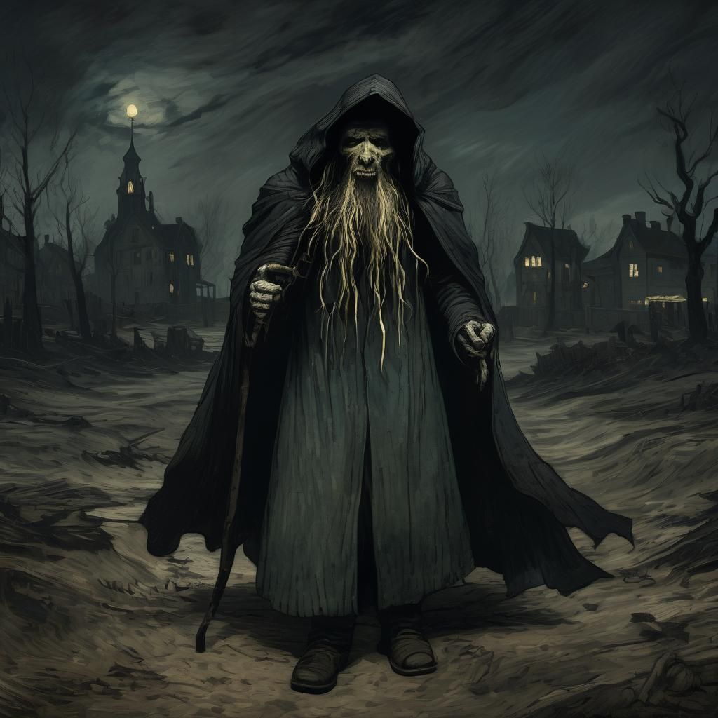 Grimdark Scene in Van Gogh Style