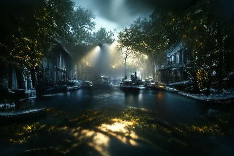 Eerie Dark Matte Painting in Film Noir Style