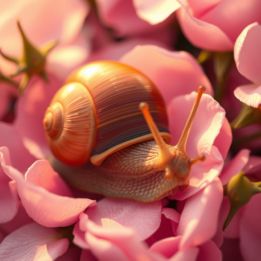 Snail Among Roses in Art Nouveau Style