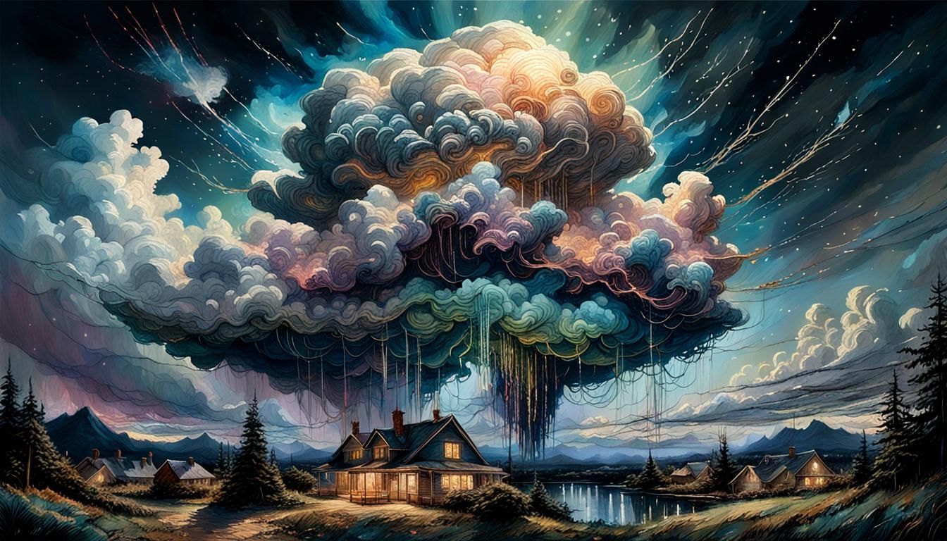 Night Cumulonimbus Cloudscape: Detailed Matte Rendering