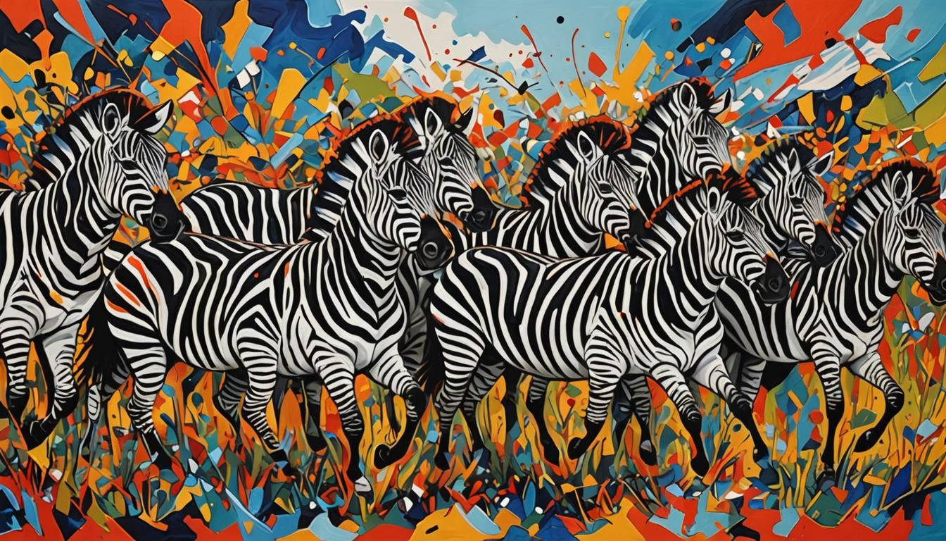 Abstract Zebra Stampede in Complementary Colors