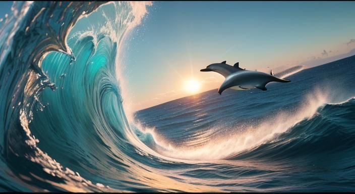 Dolphins Jumping Before Mount Fuji at Sunset