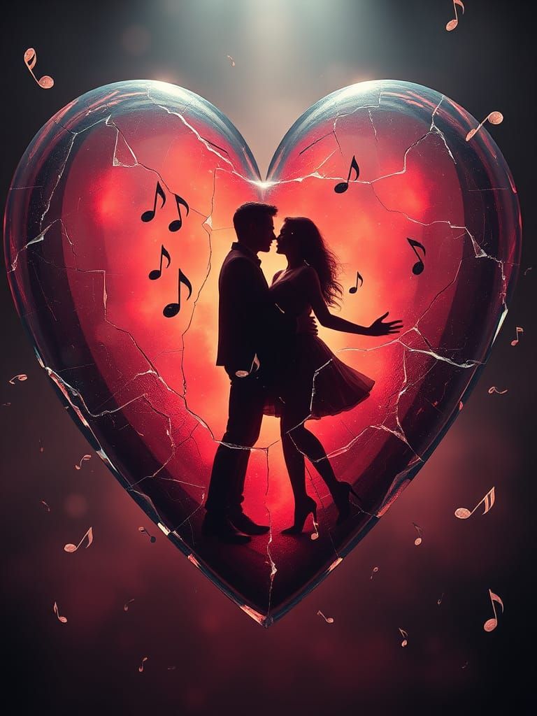 Shattered Heart with Musical Symbols: Emotional Scene