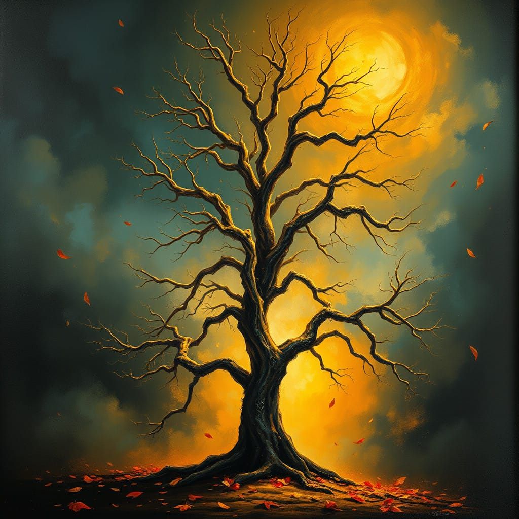 Surrealist Christmas Tree in Warm Golden Light