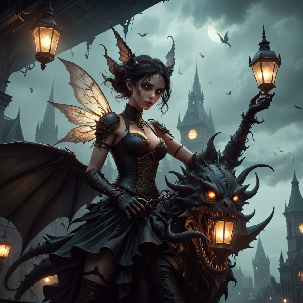 Steampunk Fairy Horror: Monster Attack in Dark Fantasy