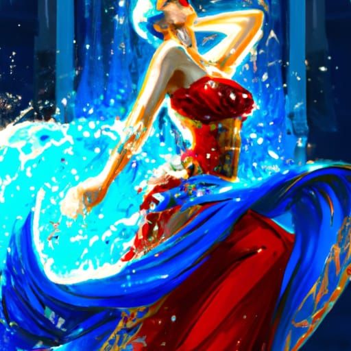 Blue Haired Woman Dancing: Hyperdetailed Digital Portrait