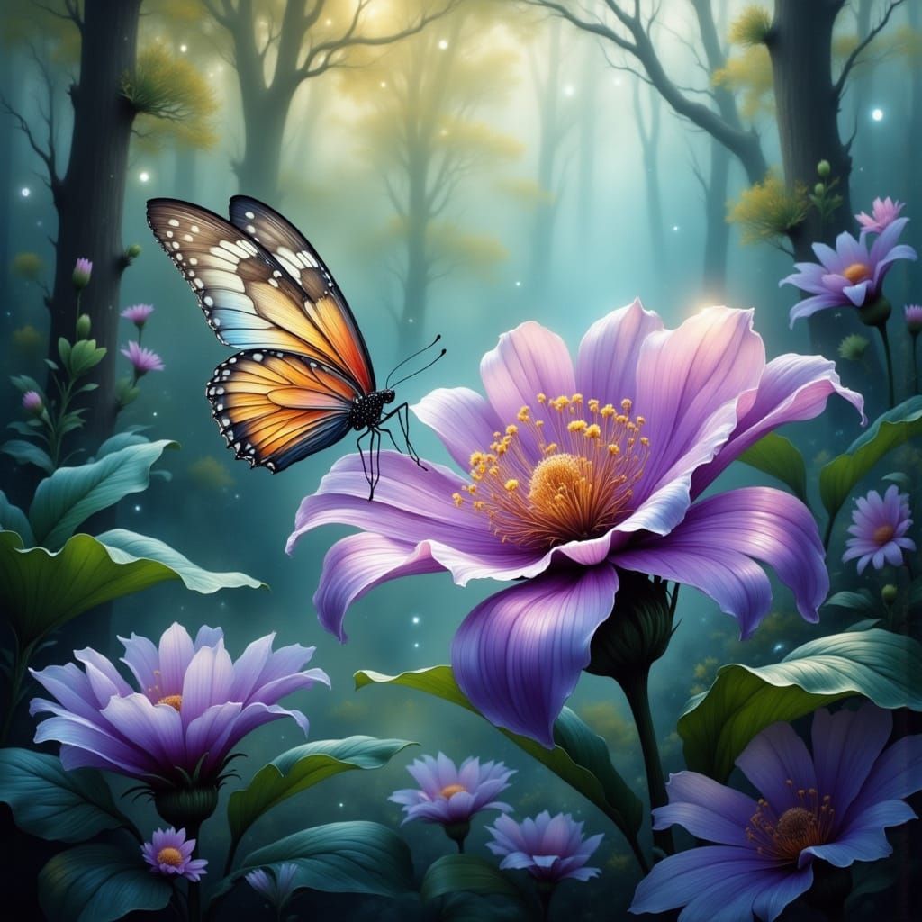 Dreamy Iridescent Butterfly on a Pastel Paradise