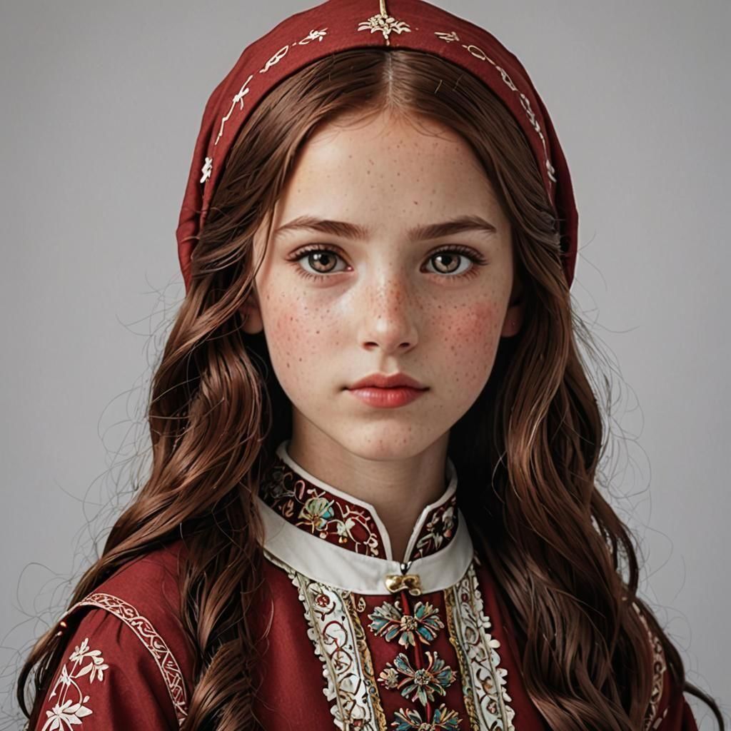 Beautiful Red-Haired Girl in Turkish Dress, Anime Art