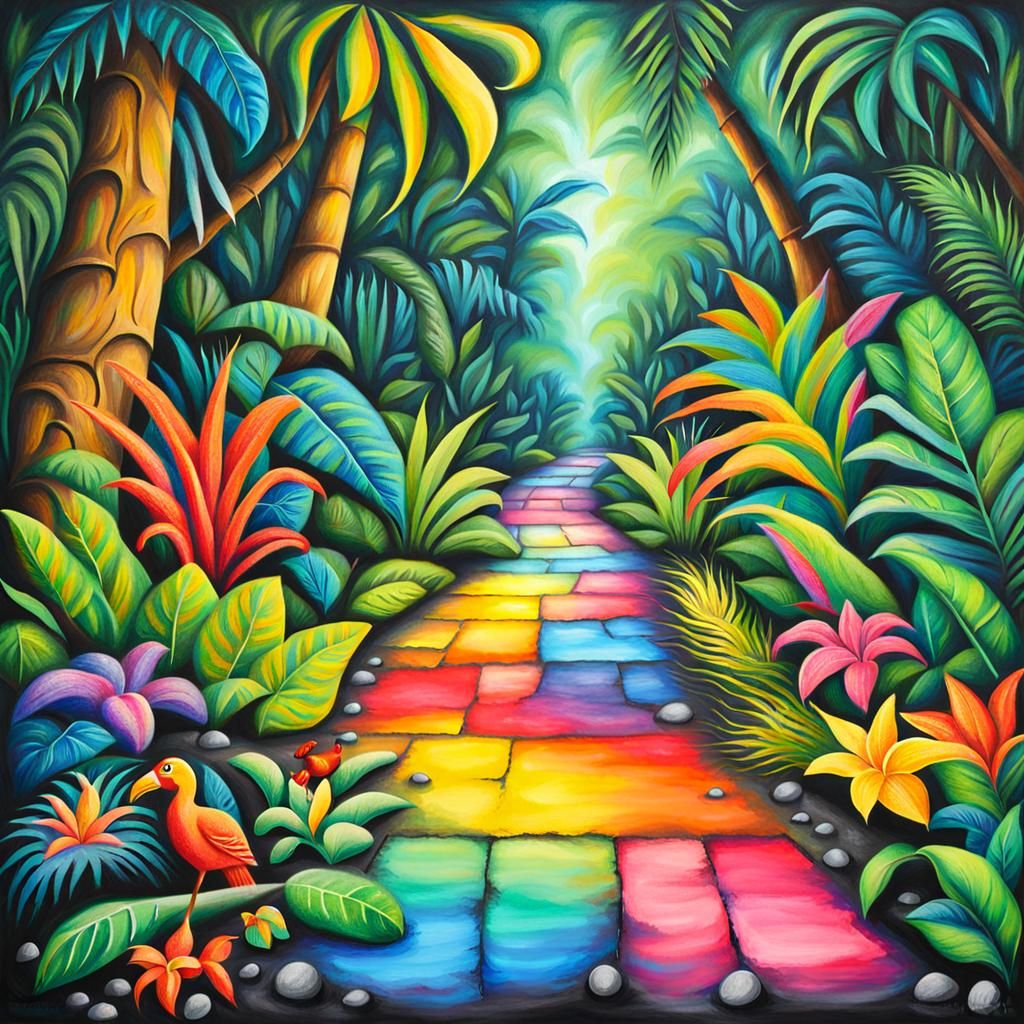 Colorful Exotic Jungle Sidewalk Chalk Art