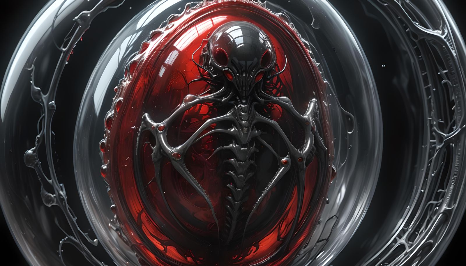 Grotesque Alien Embryo in Transparent Cocoon