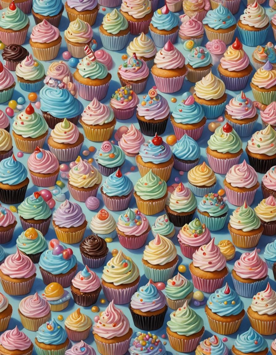 Pastel Cupcake Candyland in Oil Painting Style