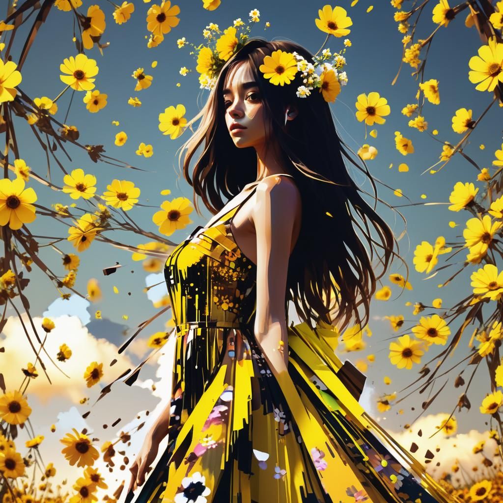 Glitched Woman Gazing at Sunset